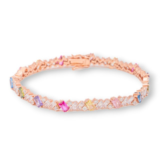Bracelet Argent 925 'Amelia' Avec Baguette Zircon Largeur 5.5mm Longueur 18cm Multicolore Or Rose