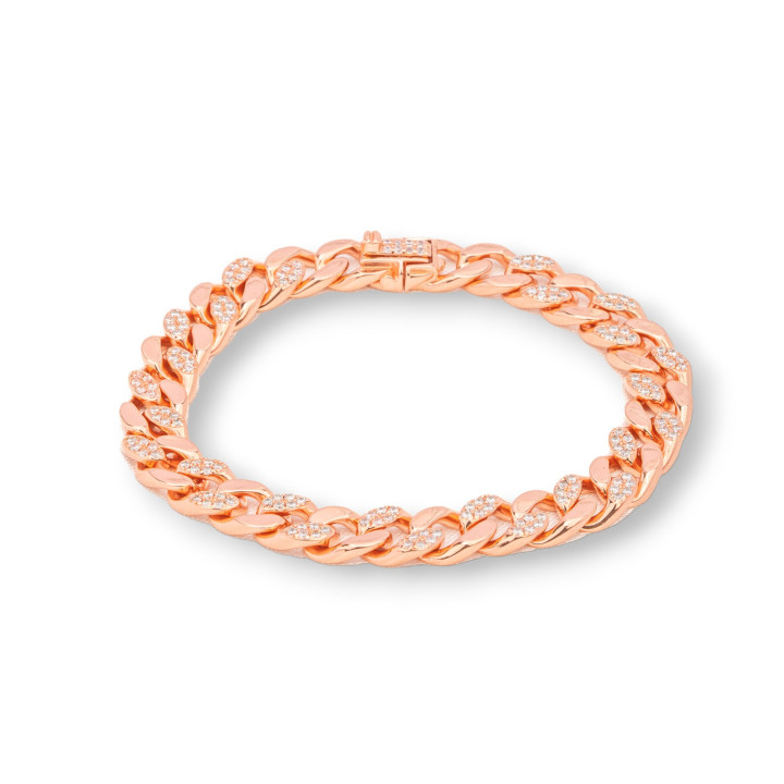Armband 'Antoinette' aus 925er Silber Mesh Groumette mit Zirkonen Breite 7,5 mm Länge 18 cm Roségold