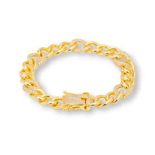 925 Silberarmband 'Antonette' Groumette Mesh mit Zirkonen Breite 10,5 mm Länge 18 cm Gold