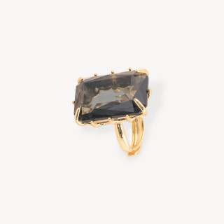 Anillo Bronce Con Cristales CZ Cabujón Rectángulo 18x25mm Tamaño Ajustable Gris Ahumado