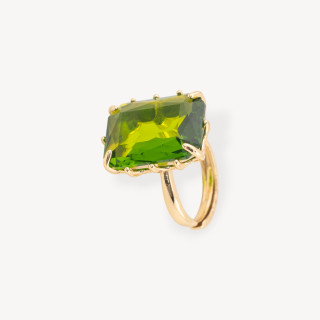 Χάλκινο δαχτυλίδι με CZ Cabochon Crystals Rectangle 18x25mm Ρυθμιζόμενο μέγεθος Πράσινο