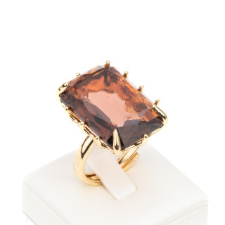 Anillo De Bronce Con CZ Cabujón Cristales Rectángulo 18x25mm Tamaño Ajustable Púrpura