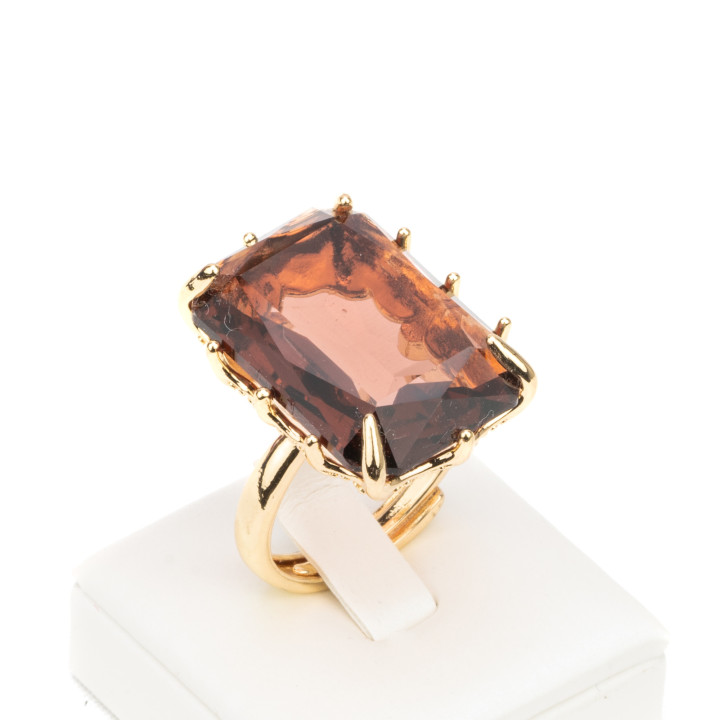 Anillo De Bronce Con CZ Cabujón Cristales Rectángulo 18x25mm Tamaño Ajustable Púrpura