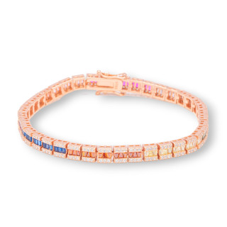 Armband 'Amelia' aus 925er Silber mit mehrfarbigem Baguette-Zirkon Breite 5 mm Länge 18,5 cm Roségold