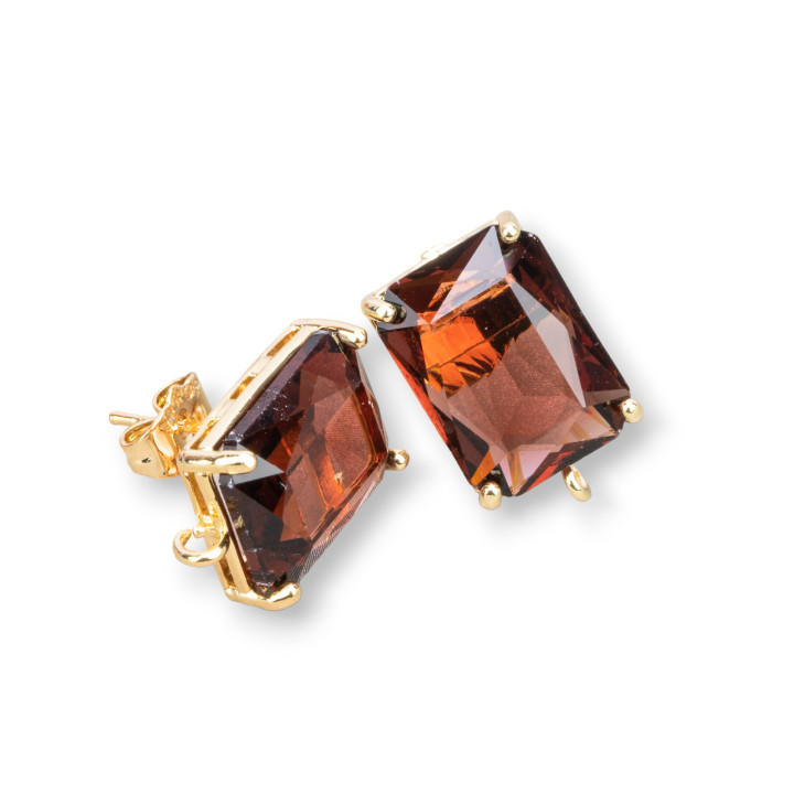 Base Per Orecchini A Perno Di Bronzo Con Occhio Di Gatto Rettangolo Sfaccettato 12x16mm 4 Paia Marrone