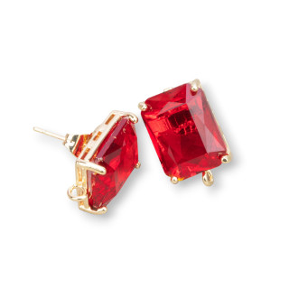 Base de Boucles d'Oreilles Clou Rectangle Facette Oeil de Chat Bronze 12x16mm 4 Paires Rouge