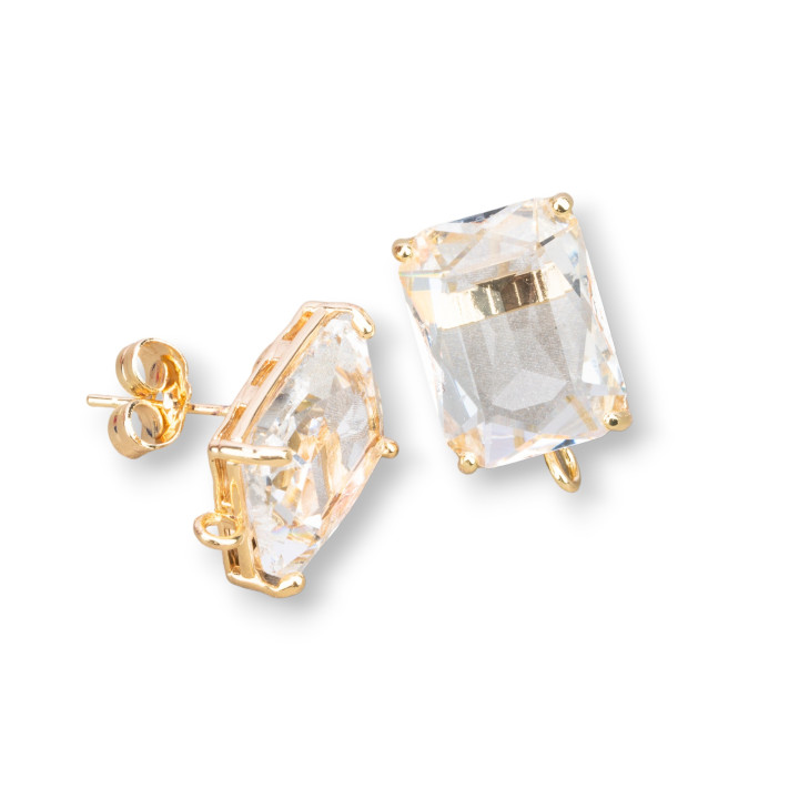 Faceted Rectangle Cat's Eye Bronze Stud Earring Base 12x16mm 4 Pairs Clear