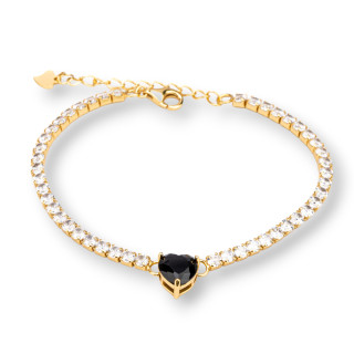 925 Silver Tennis Bracelet With 3mm Zircon 8mm Heart Length 16+4cm Golden Black