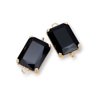 Composant intermédiaire en bronze avec cristaux CZ Rectangle à facettes 15x20mm 6pcs Noir de jais