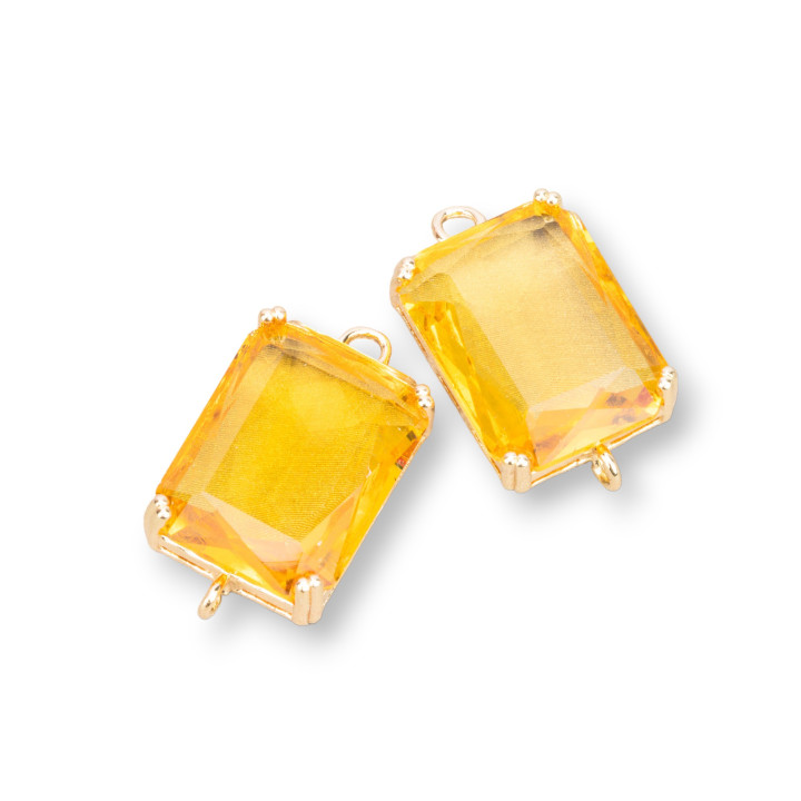 Bronze Intermediate Component With CZ Crystals Faceted Rectangle 15x20mm 6pcs Yellow Topaz