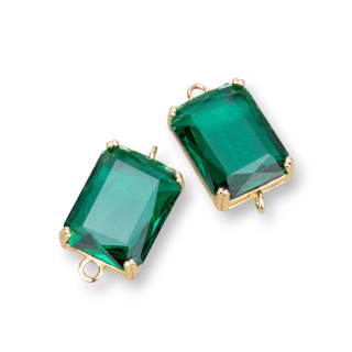 Χάλκινο ενδιάμεσο εξάρτημα με CZ Crystals Faceted Rectangle 15x20mm 6τμχ Σμαραγδένιο Πράσινο