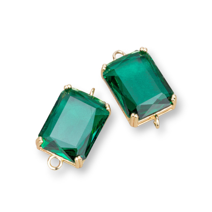 Bronze Intermediate Component With CZ Crystals Faceted Rectangle 15x20mm 6pcs Emerald Green