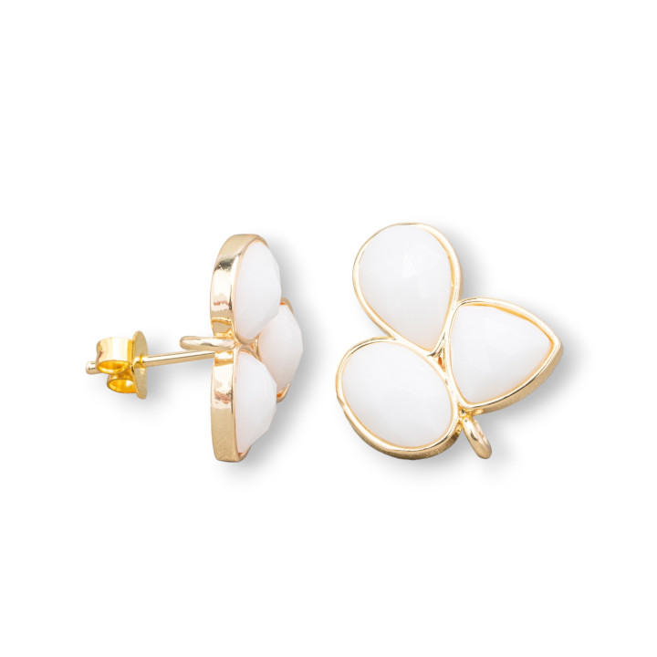 Boucles D'Oreilles En Laiton Clous Avec Cabochon Oeil De Chat Incorporé 17x17mm 3 Paires Blanc