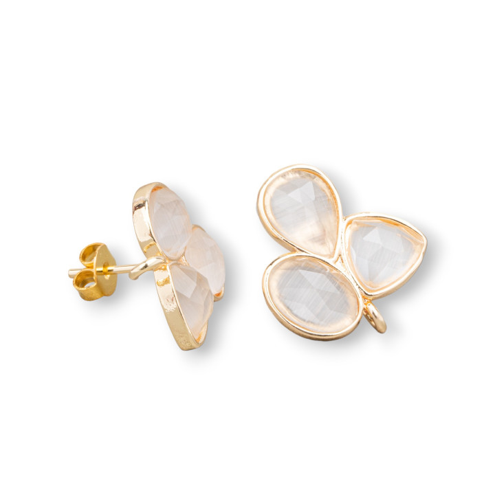 Espárragos de latón para aretes con cabujón de ojo de gato incrustado, 17x17 mm, 3 pares, transparente