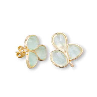 Boucles D'Oreilles En Laiton Clous Avec Cabochons Oeil De Chat Incorporés 17x17mm 3 Paires Vert Clair