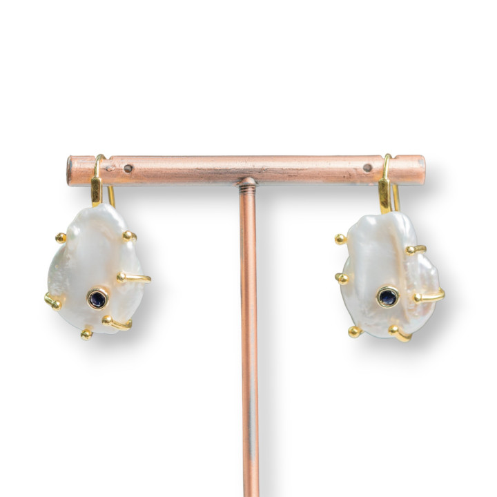 Σκουλαρίκια από ασήμι 925 κλαδιά με μαργαριτάρια ποταμού και ανοιχτό πόντο 20x33 χιλιοστά Χρυσό Midnight Blue