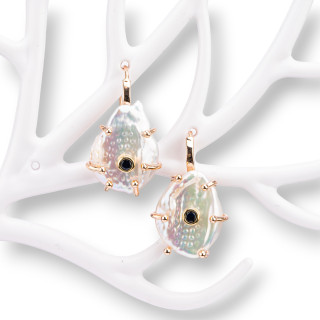 Orecchini A Monachella Di Argento 925 Rami Con Perle Di Fiume E Punto Luce 20x33mm Oro Rosa Blu Notte