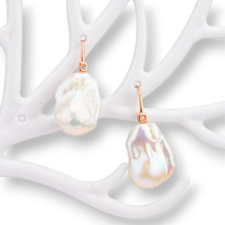 Orecchini Monachella Di Argento 925 E Perle Di Fiume Barocche Oro Rosa