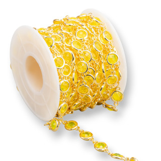 Catena Rosario Di Ottone Con Occhio Di Gatto Cabochon 7,5mm 5 Metri Dorato Giallo