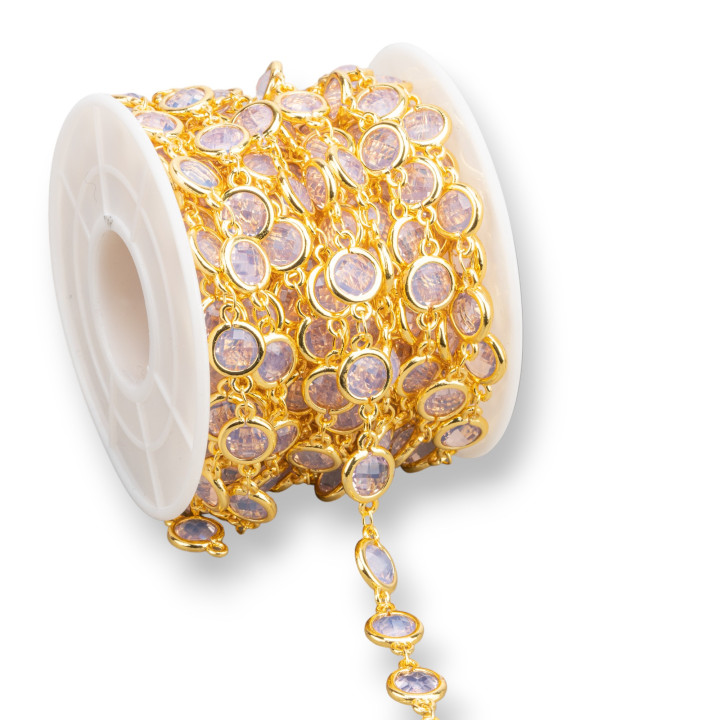 Chaîne de chapelet en laiton avec cabochon oeil de chat 5mt opale rose