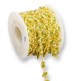 Catena Rosario Di Ottone Con Occhio Di Gatto Cabochon 7,5mm 5 Metri Dorato Verde Peridot