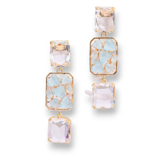 Boucles D'oreilles Tiges Bronze Avec Pendentifs Oeil De Chat Rectangle 18x65mm Aqua