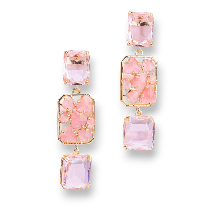 Pendientes de botón de bronce con colgantes de ojo de gato rectangulares 18x65 mm rosa