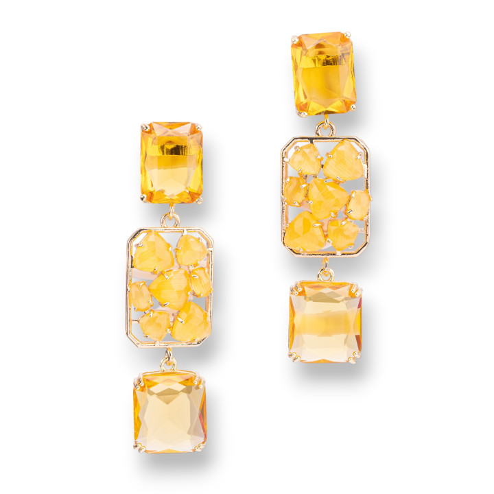 Aretes de Bronce con Colgantes Ojo de Gato Rectángulo 18x65mm Topacio Amarillo