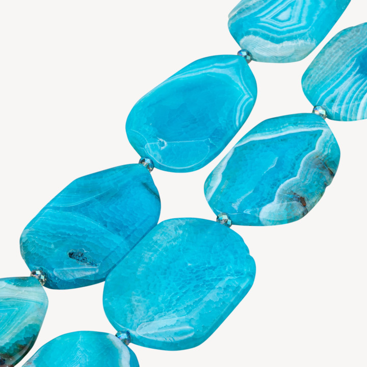 Agate Rayée Irrégulière Facette Plaque 40x55mm Bleu Clair