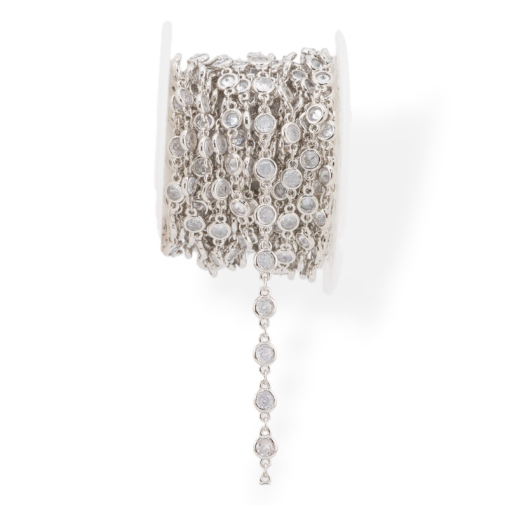 Brass Chain With Brilliant Cut Zircons Set 5.5mm 5 Meters Rhodium Plated