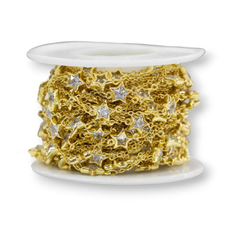 Messingkette mit Zirkonen im Sternschliff, 8 mm und goldener Forzatina-Kette, 10 Meter