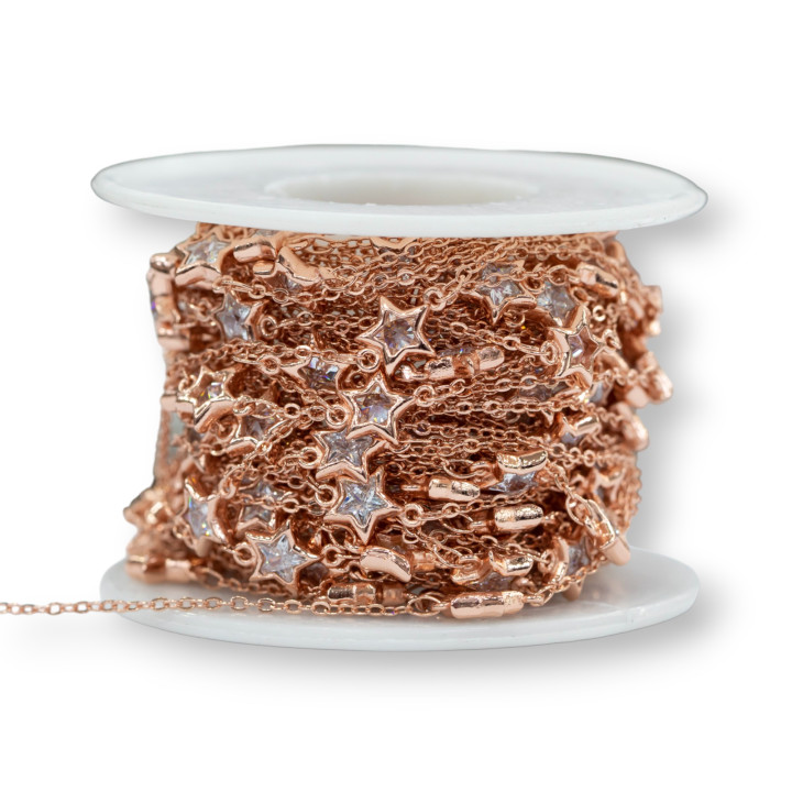 Cadena De Latón Con Circonitas Star Cut Engastadas 8mm Y 10 Metros Cadena Forzatina Oro Rosa