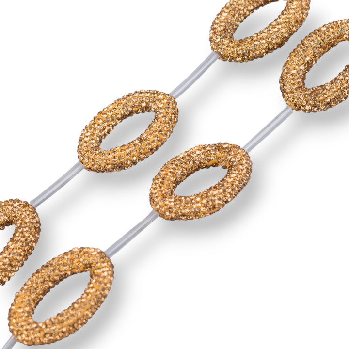Hilo De Abalorios De Marcasita Strass Oval Taladrado 20x33mm 6pcs Oro