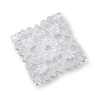 Square Brass Filigree Component 30mm 30pcs MOD1015 Rhodium Plated