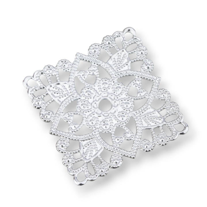 Square Brass Filigree Component 30mm 30pcs MOD1015 Rhodium Plated