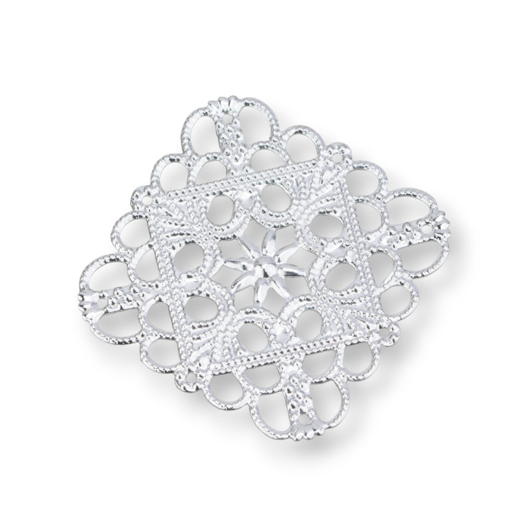 Laiton Filigrane Composant Carré 35mm 30pcs MOD1005 Plaqué Rhodium