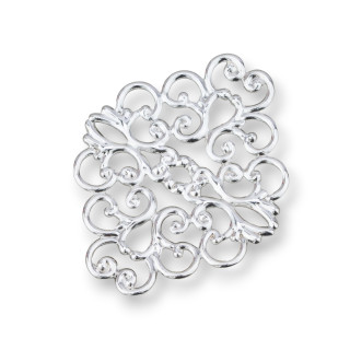 Brass Filigree Component Rhombus 30x38mm 30pcs MOD1008 Rhodium Plated