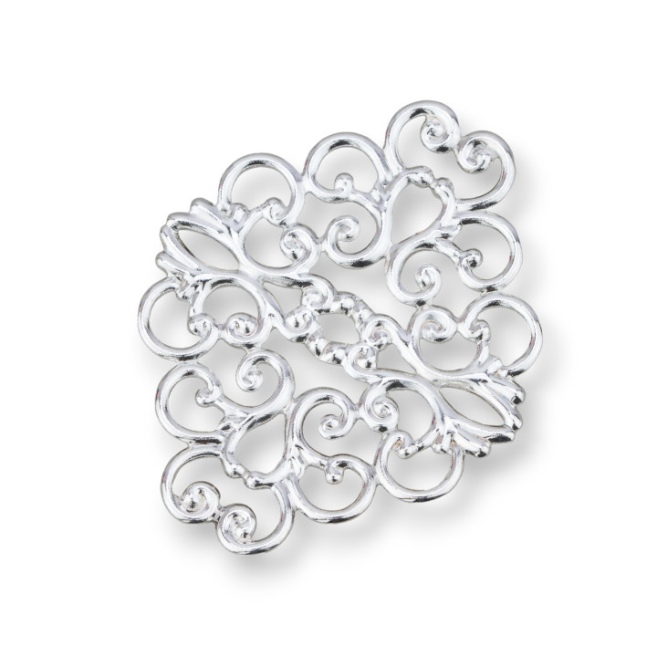 Brass Filigree Component Rhombus 30x38mm 30pcs MOD1008 Rhodium Plated