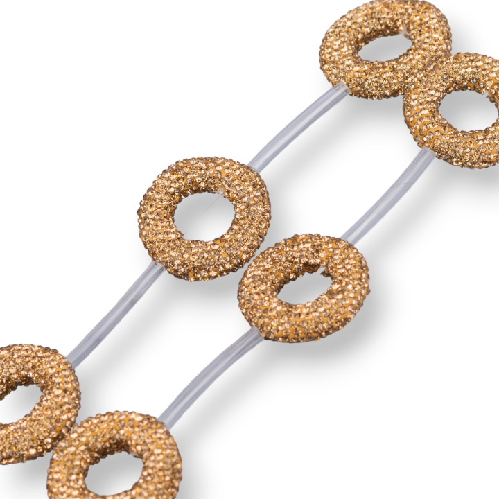 Abalorios De Marcasita Strass Redondo Donut 26mm 8pcs Tono Dorado