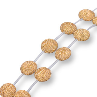 Marcasite Strand Beads Flat Round Rhinestone 25mm 8pcs tono dorado