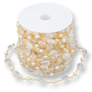 Rosary Chain With Natural Stones and Beads 10m Golden Rock Crystal