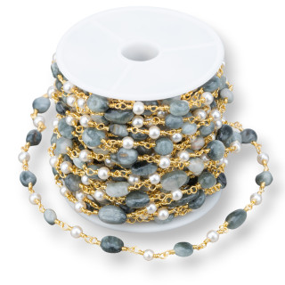 Rosary Chain With Natural Stones and Golden Hawkeye Beads 10mt