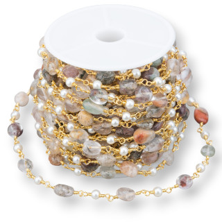 Rosary Chain With Natural Stones and Beads 10m Golden Ghost Quartz
