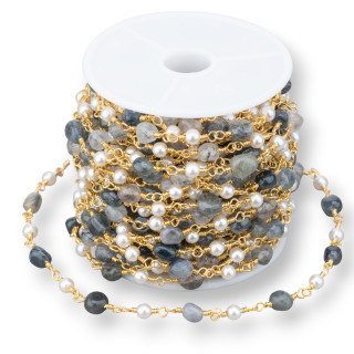 Rosary Chain With Natural Stones and Beads 10m Golden Graphited Quartz