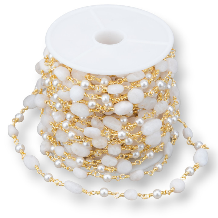 Rosary Chain With Natural Stones and Beads 10m Golden Opaque Hyaline Quartz