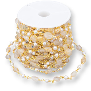 Rosary Chain With Natural Stones and Beads 10m Golden Rutilated Quartz