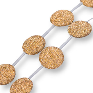 Perline a Filo Di Marcasite Strass Tondo Piatto 30mm 7pz Dorato