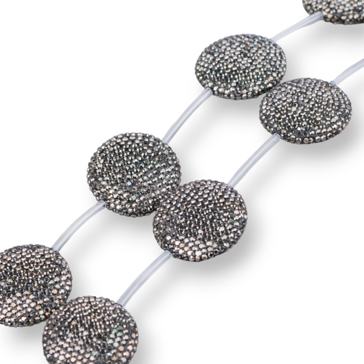 Marcassite Chaîne Perles Plat Rond Strass 30mm 7pcs Noir