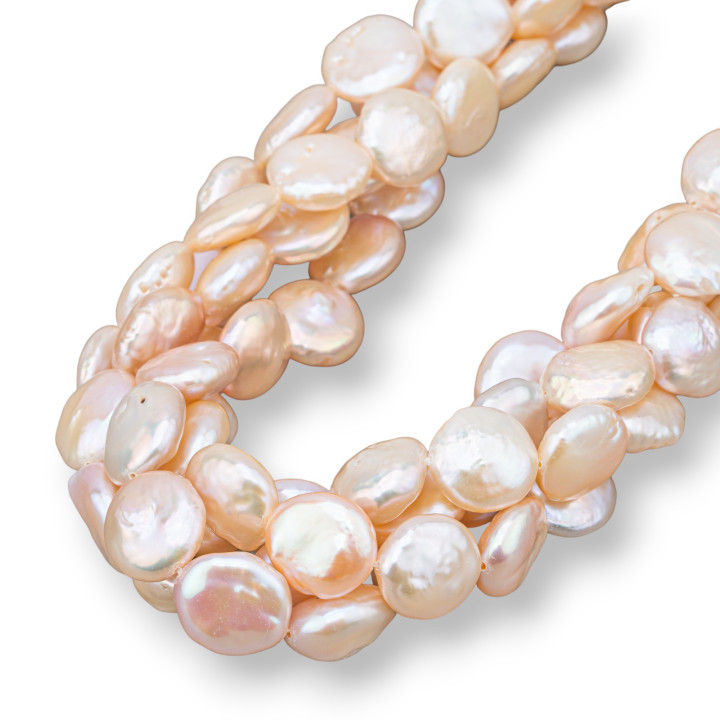 Pearls Of River Coin Flaches 13 mm Rosa Oberteil