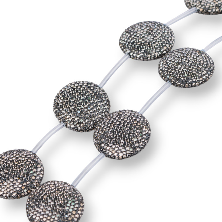 Abalorios de cadena de marcasita Diamantes de imitación redondos y planos 33 mm 6 piezas Negro